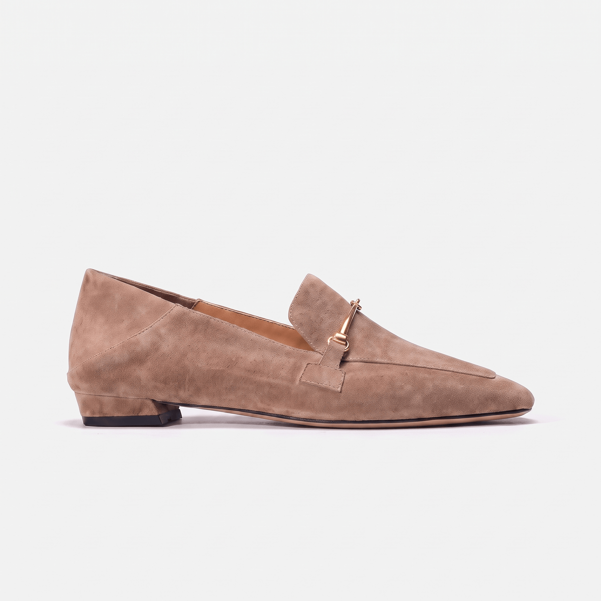 Women's Square-Toe Suede Loafers with Gold Detail and Low Heel