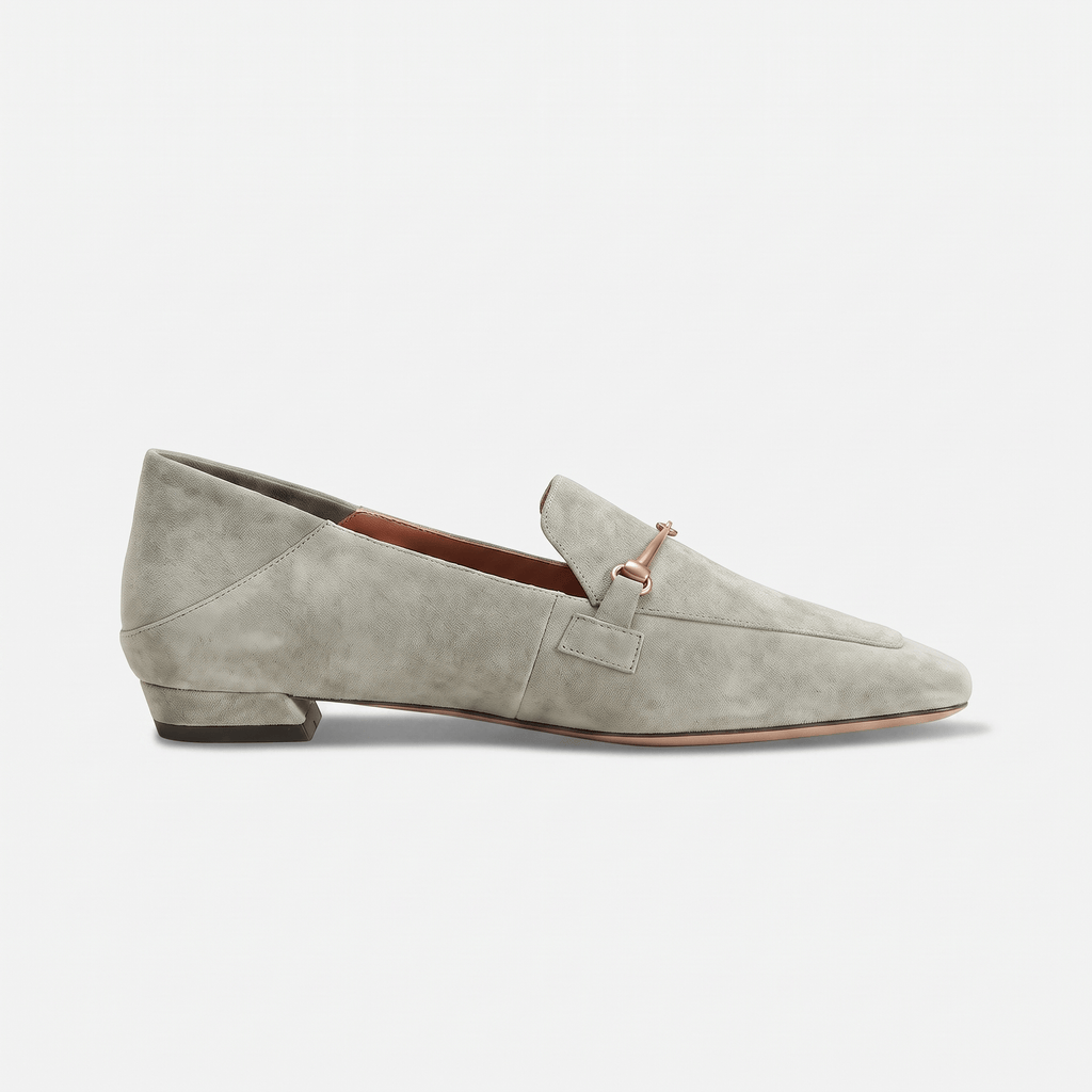 Women's Square-Toe Suede Loafers with Gold Detail and Low Heel