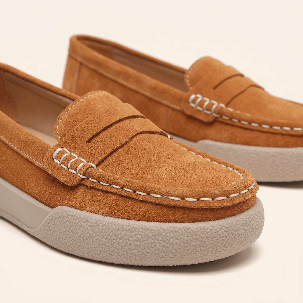 Women's Round-Toe Suede Penny Loafer Flats
