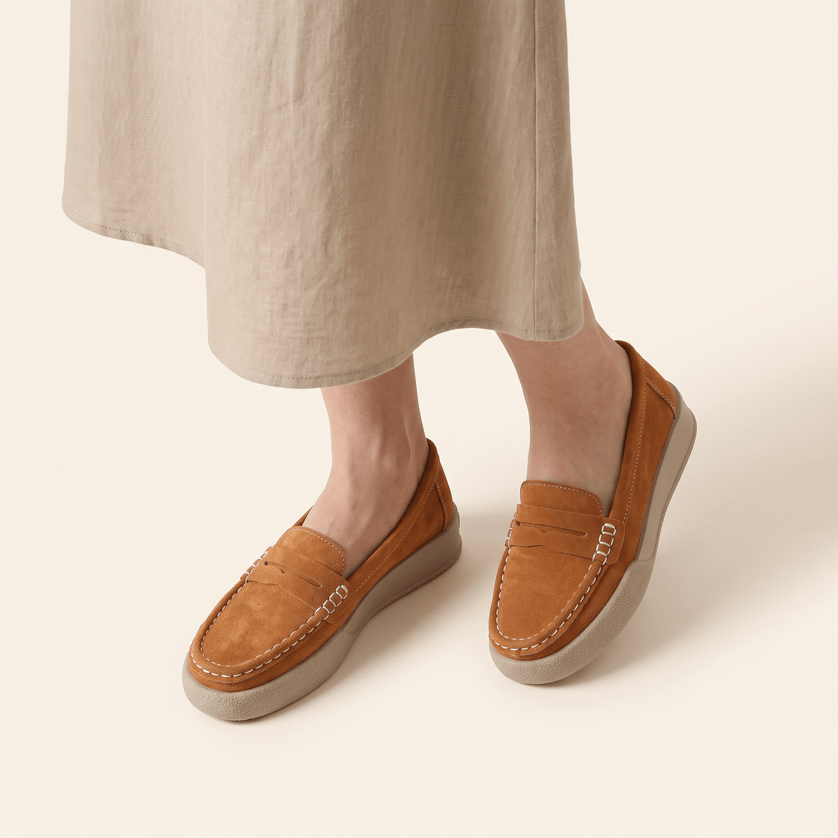 Women's Round-Toe Suede Penny Loafer Flats