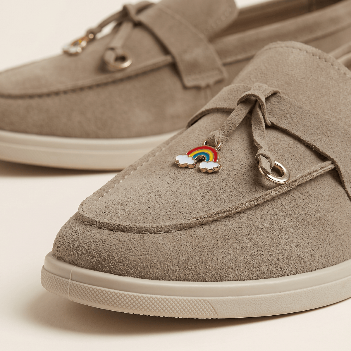 Women's Suede Penny Loafers with Gold Detail