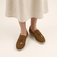 Women's Suede Penny Loafers with Gold Detail