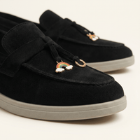 Women's Suede Penny Loafers with Gold Detail