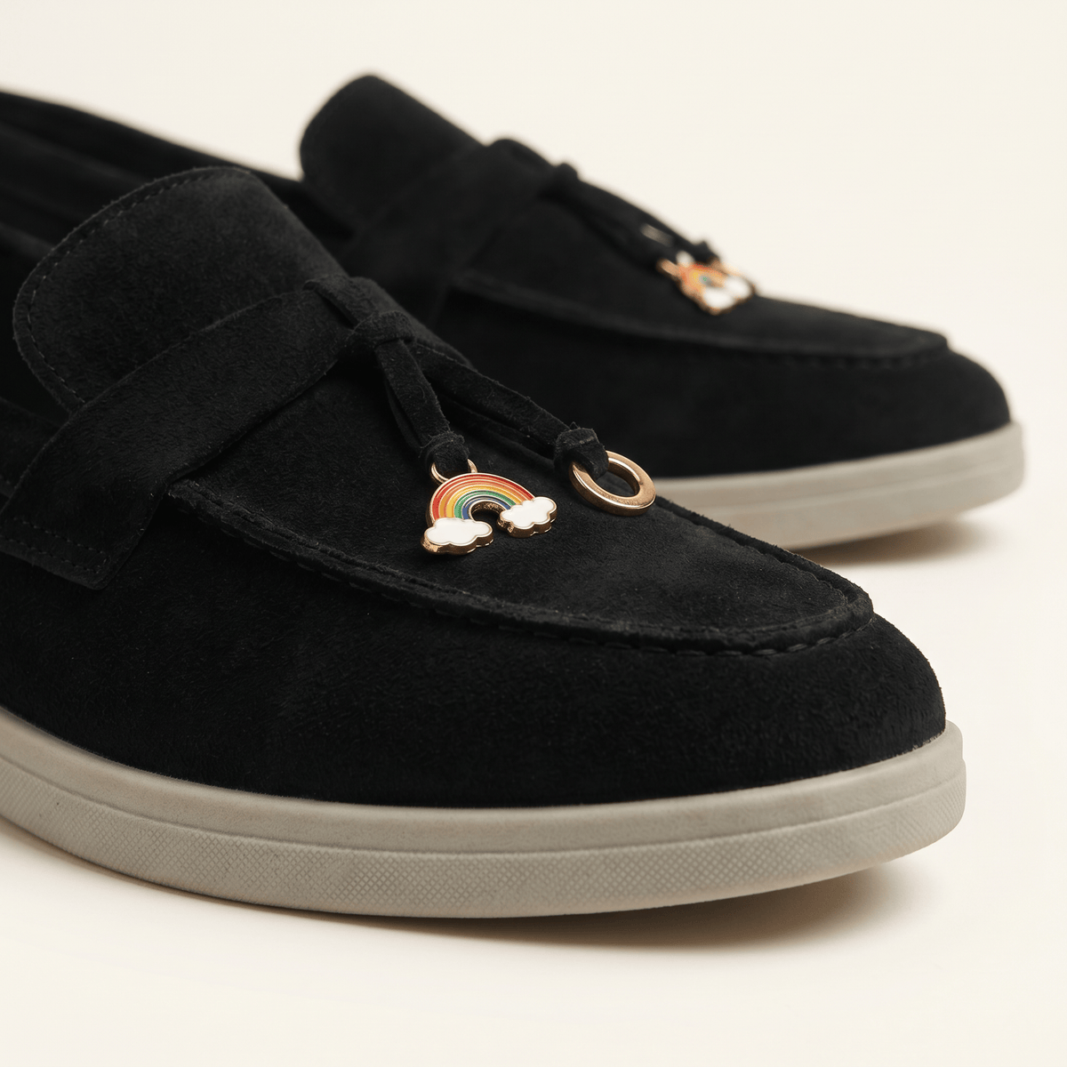 Women's Suede Penny Loafers with Gold Detail