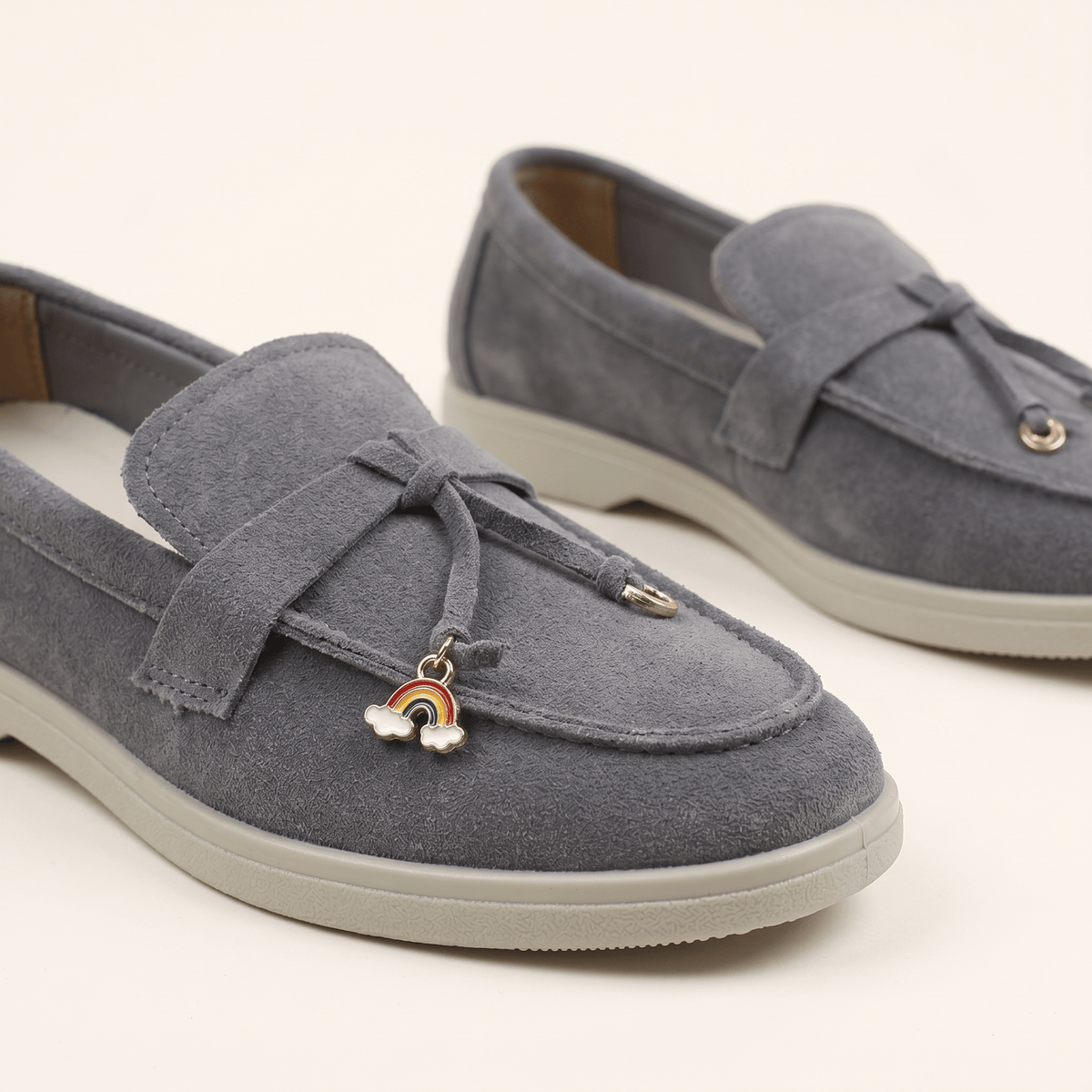 Women's Suede Penny Loafers with Gold Detail