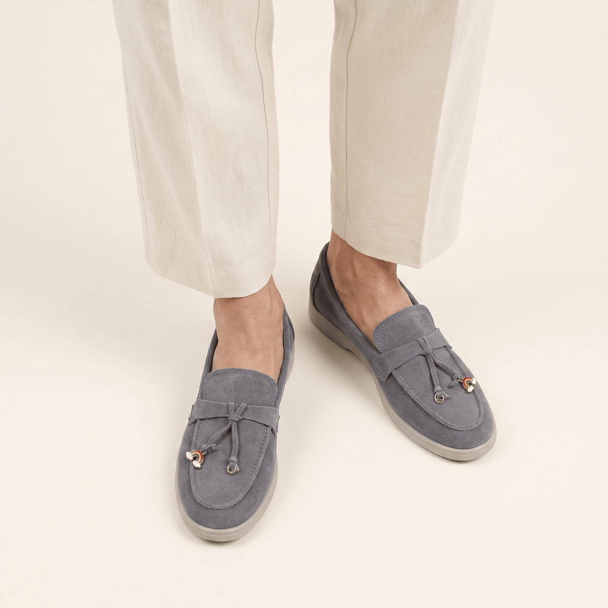 Women's Suede Penny Loafers with Gold Detail