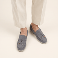Women's Suede Penny Loafers with Gold Detail
