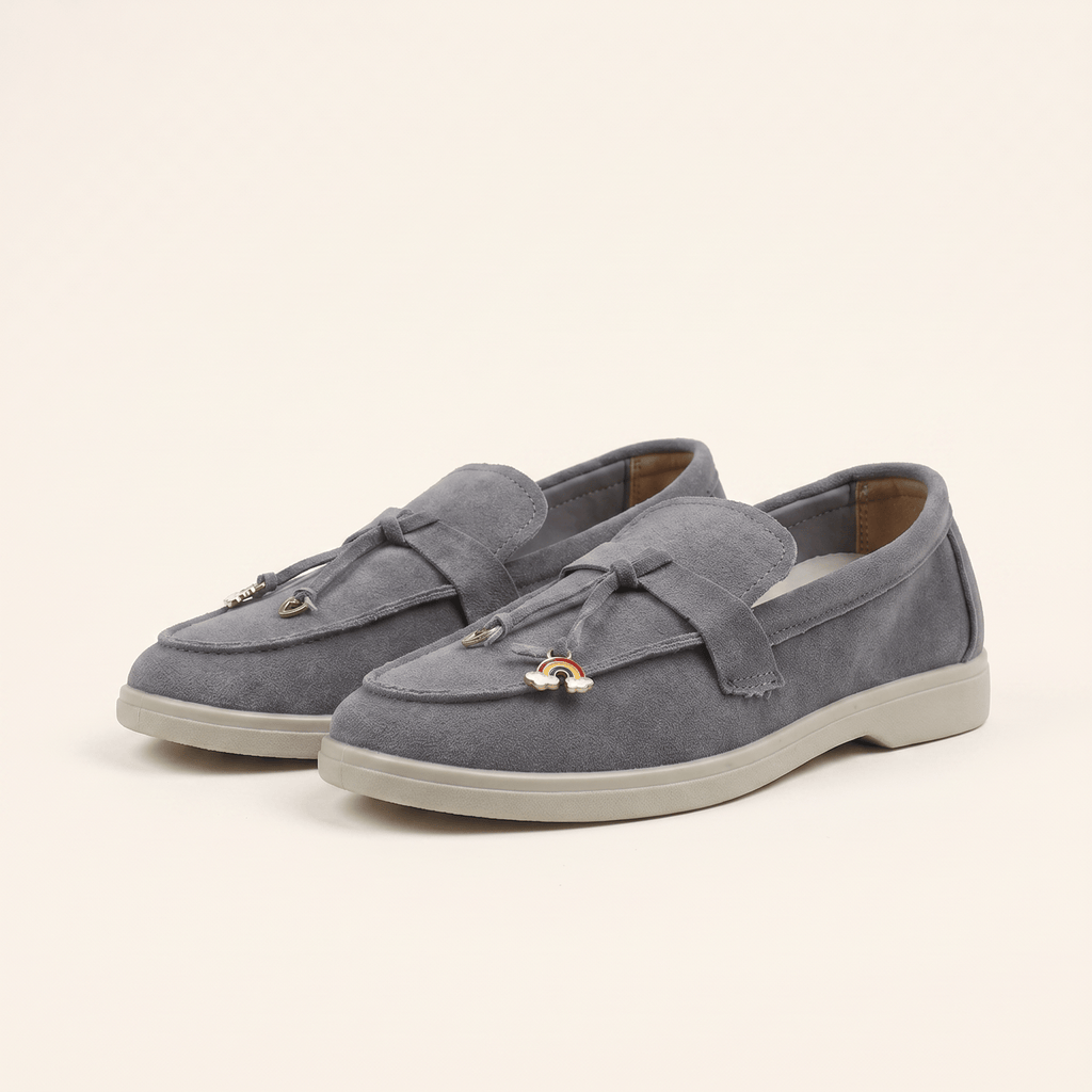 Women's Suede Penny Loafers with Gold Detail