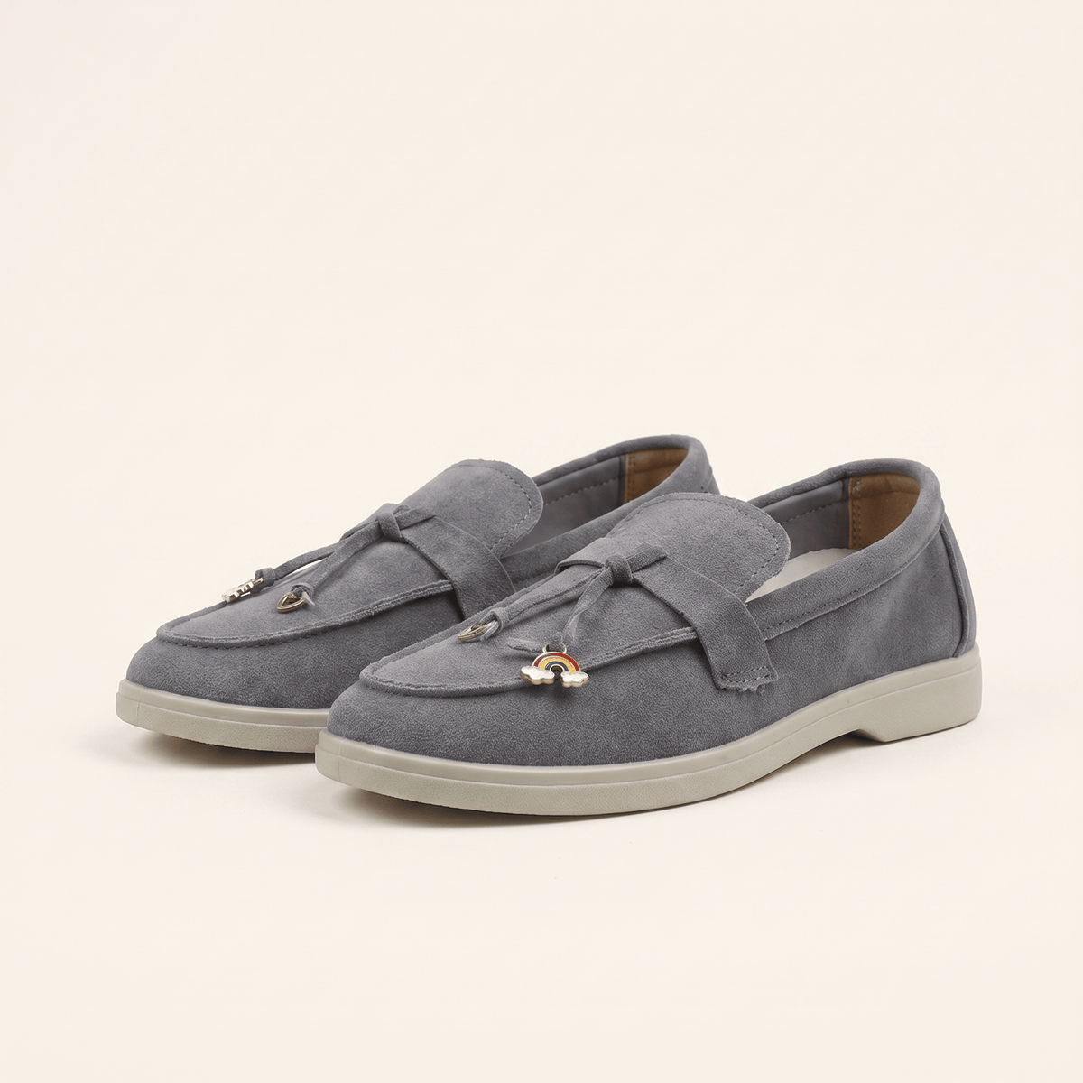 Women's Suede Penny Loafers with Gold Detail