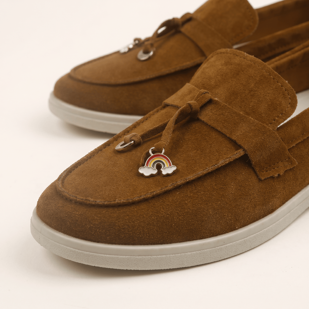 Women's Suede Penny Loafers with Gold Detail