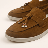 Women's Suede Penny Loafers with Gold Detail