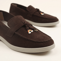 Women's Suede Penny Loafers with Gold Detail