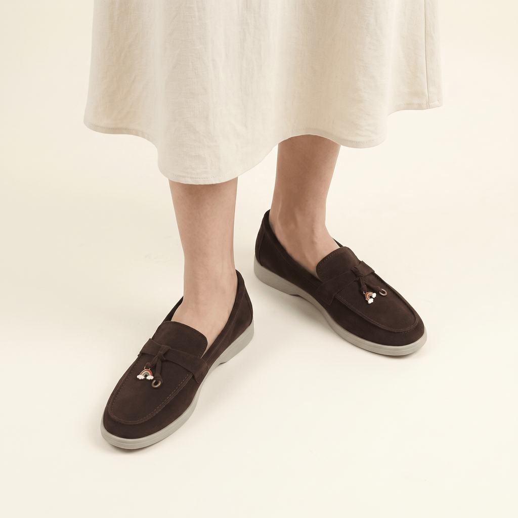 Women's Suede Penny Loafers with Gold Detail