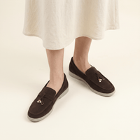 Women's Suede Penny Loafers with Gold Detail