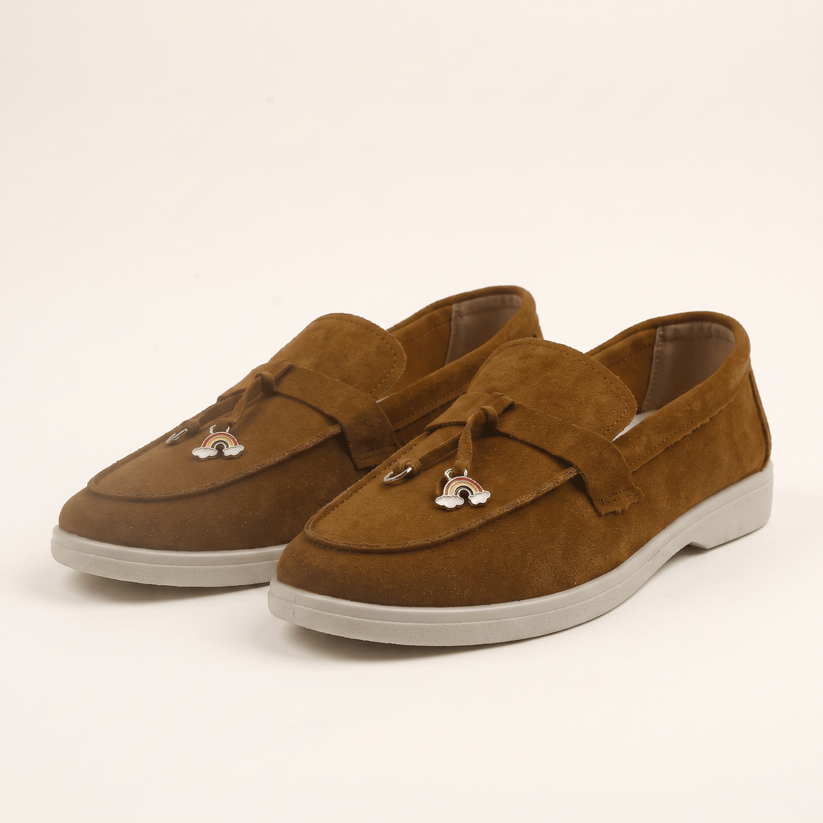 Women's Suede Penny Loafers with Gold Detail