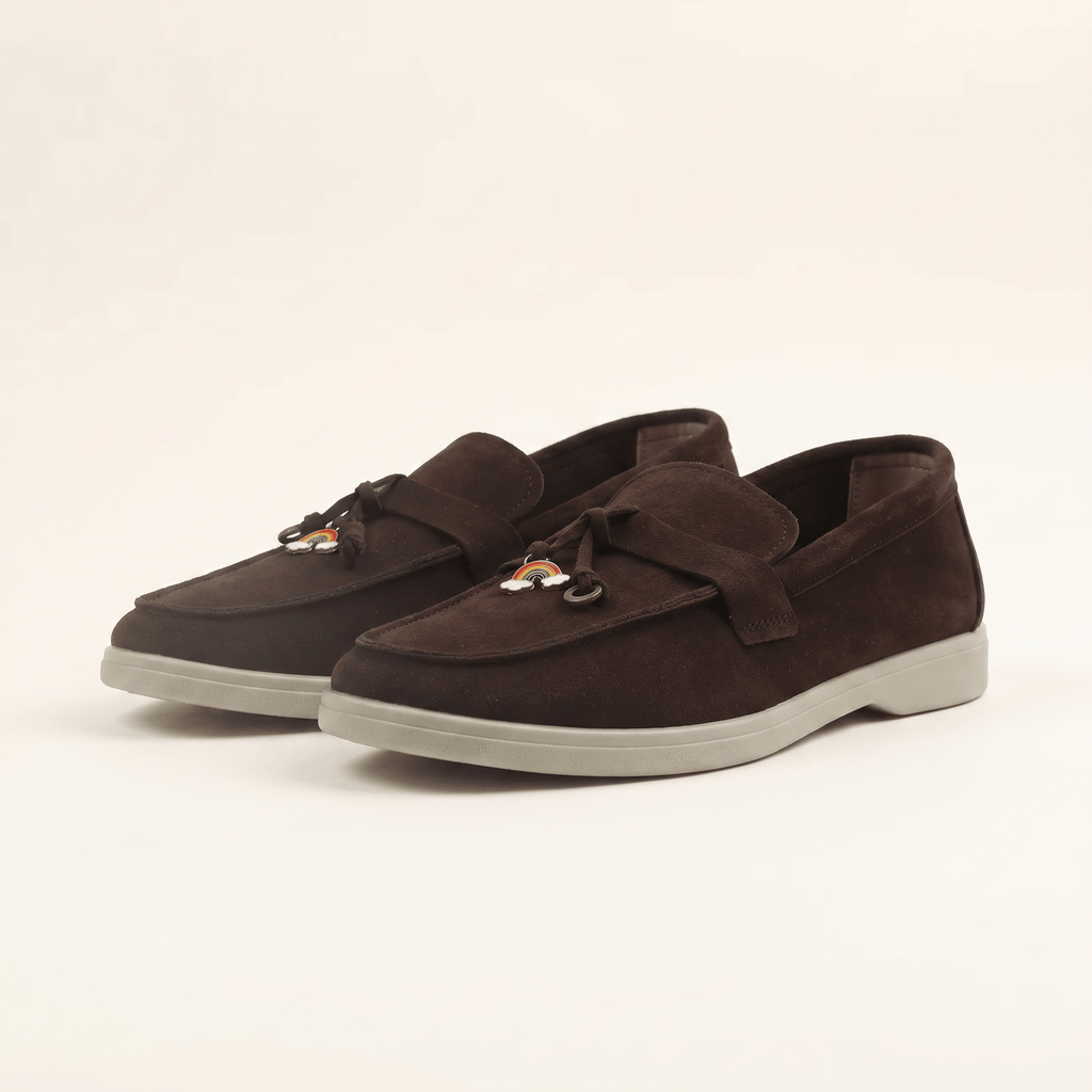 Women's Suede Penny Loafers with Gold Detail
