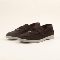 Women's Suede Penny Loafers with Gold Detail