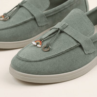 Women's Suede Penny Loafers with Gold Detail