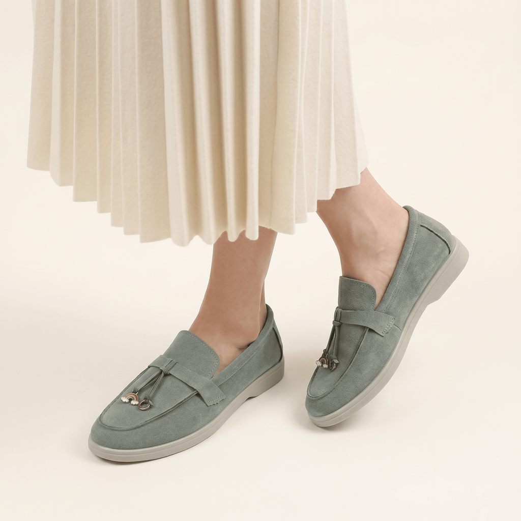 Women's Suede Penny Loafers with Gold Detail