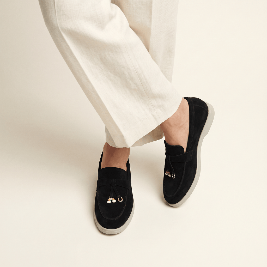 Women's Suede Penny Loafers with Gold Detail