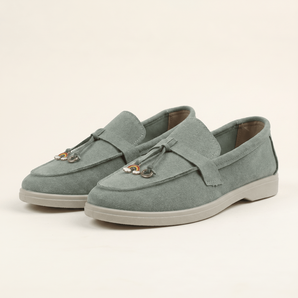 Women's Suede Penny Loafers with Gold Detail