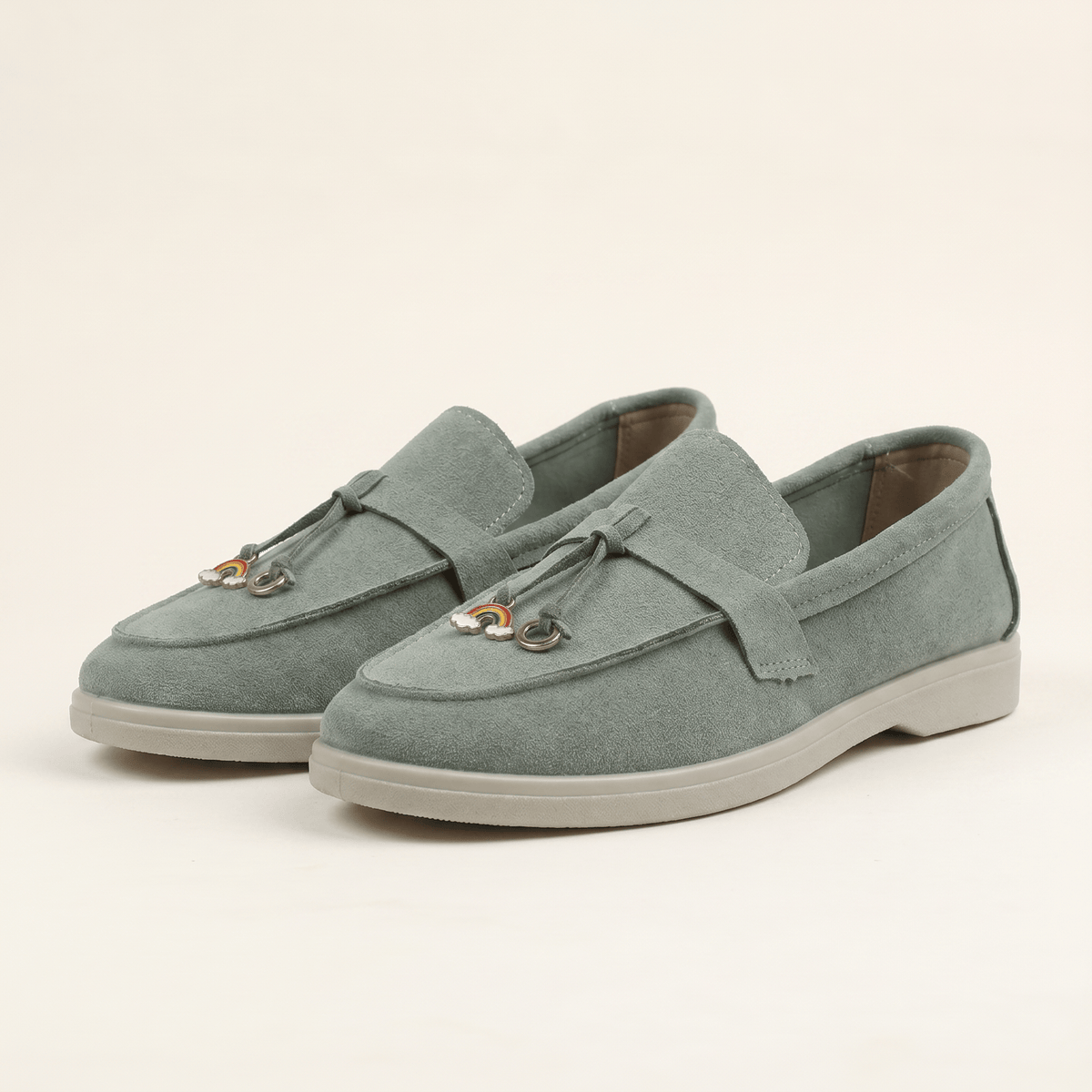 Women's Suede Penny Loafers with Gold Detail