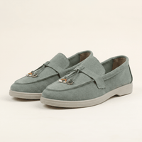 Women's Suede Penny Loafers with Gold Detail