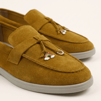 Women's Suede Penny Loafers with Gold Detail
