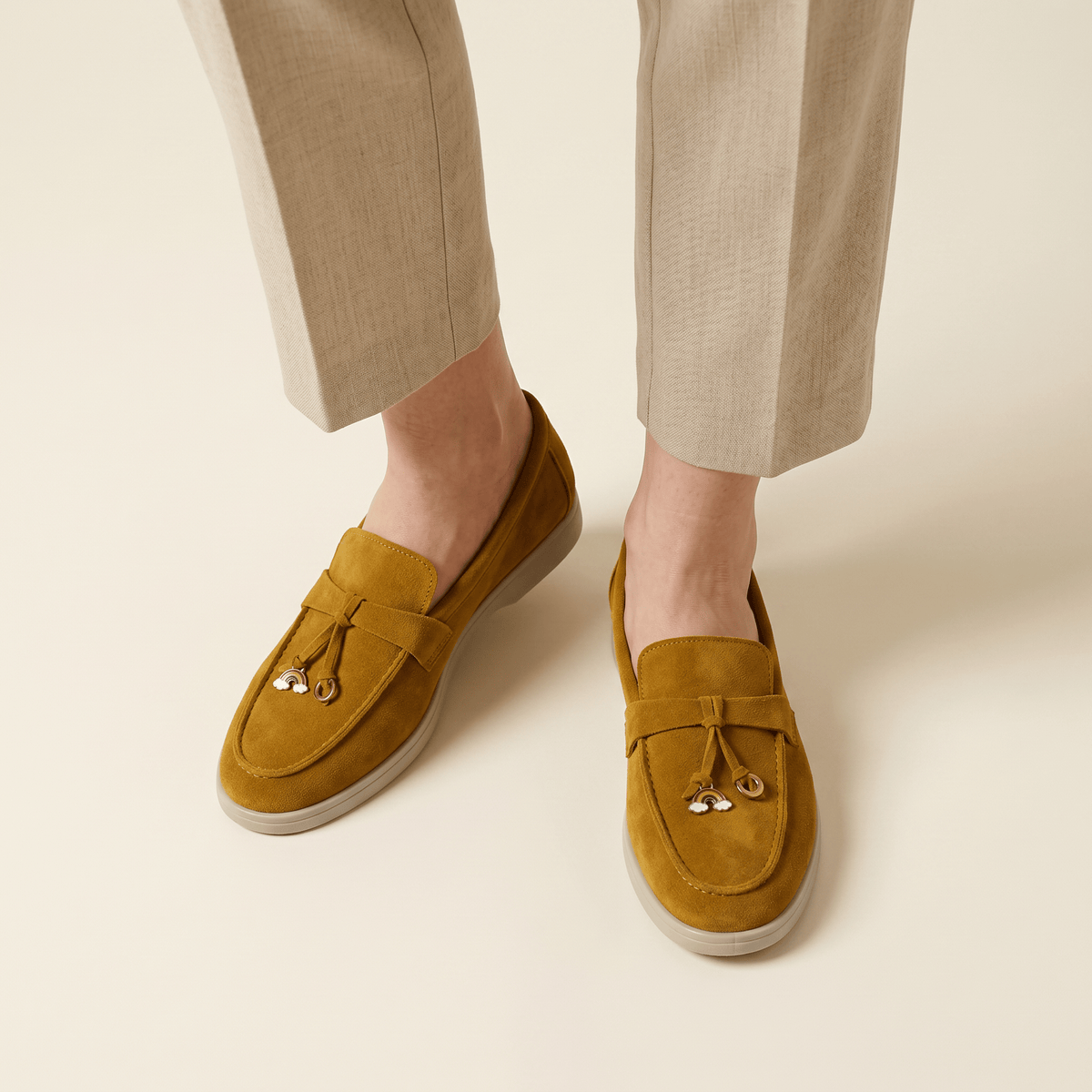 Women's Suede Penny Loafers with Gold Detail