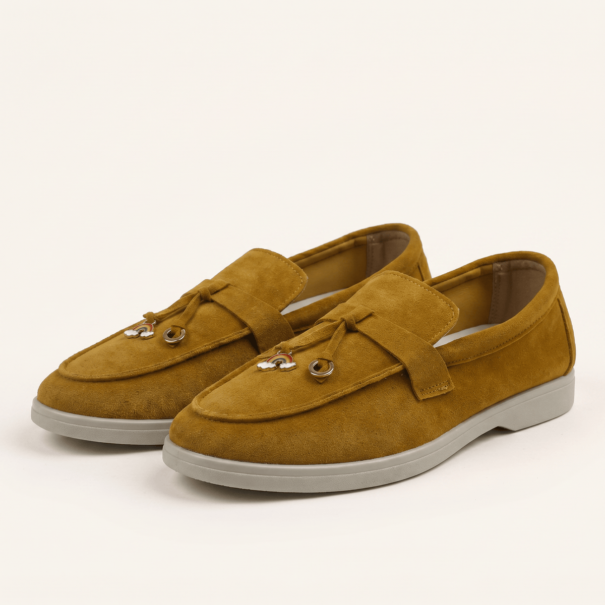 Women's Suede Penny Loafers with Gold Detail