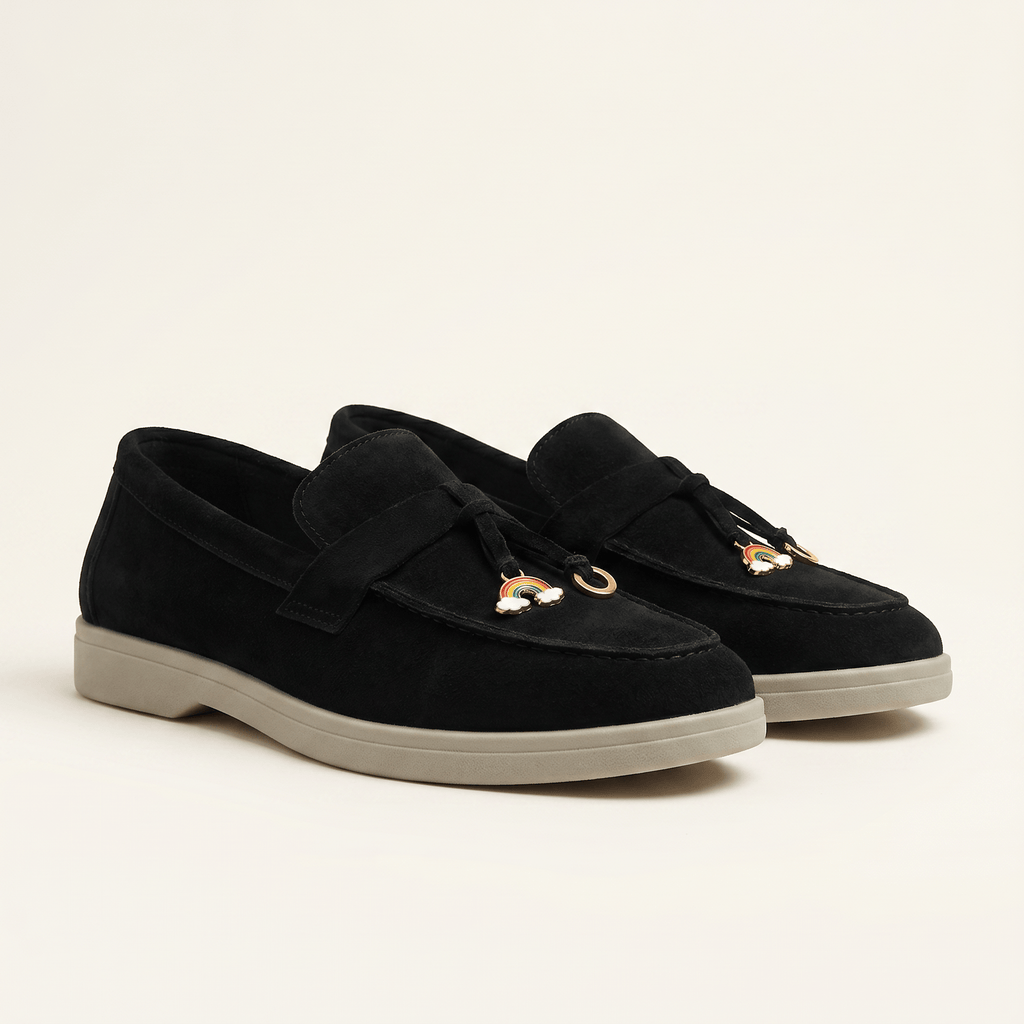 Women's Suede Penny Loafers with Gold Detail