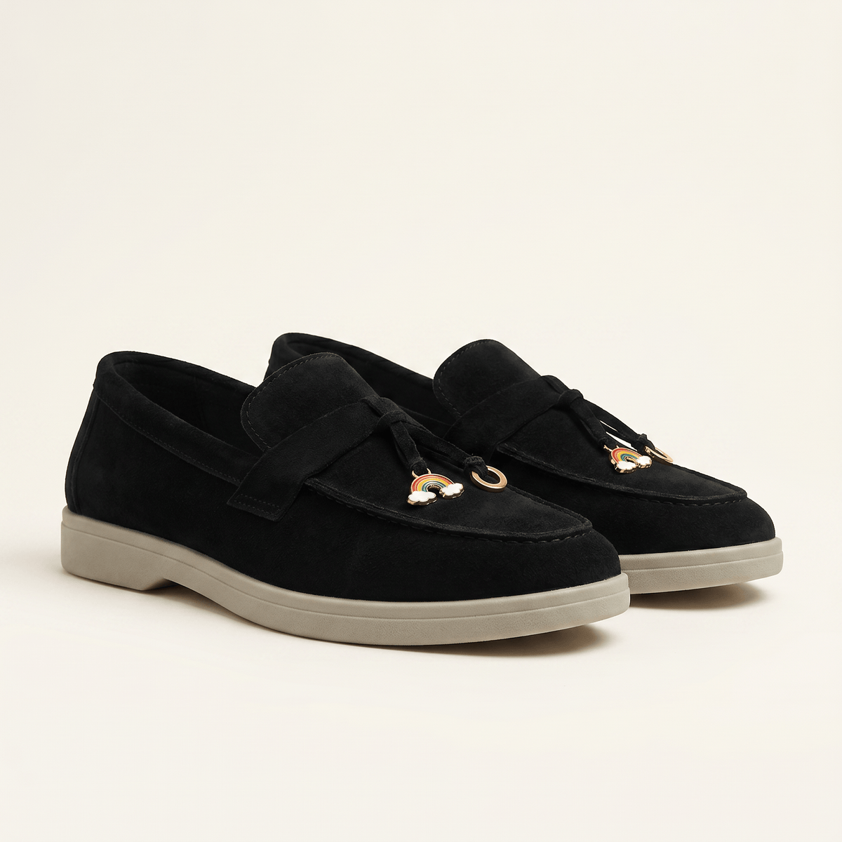 Women's Suede Penny Loafers with Gold Detail
