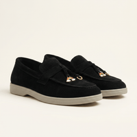 Women's Suede Penny Loafers with Gold Detail