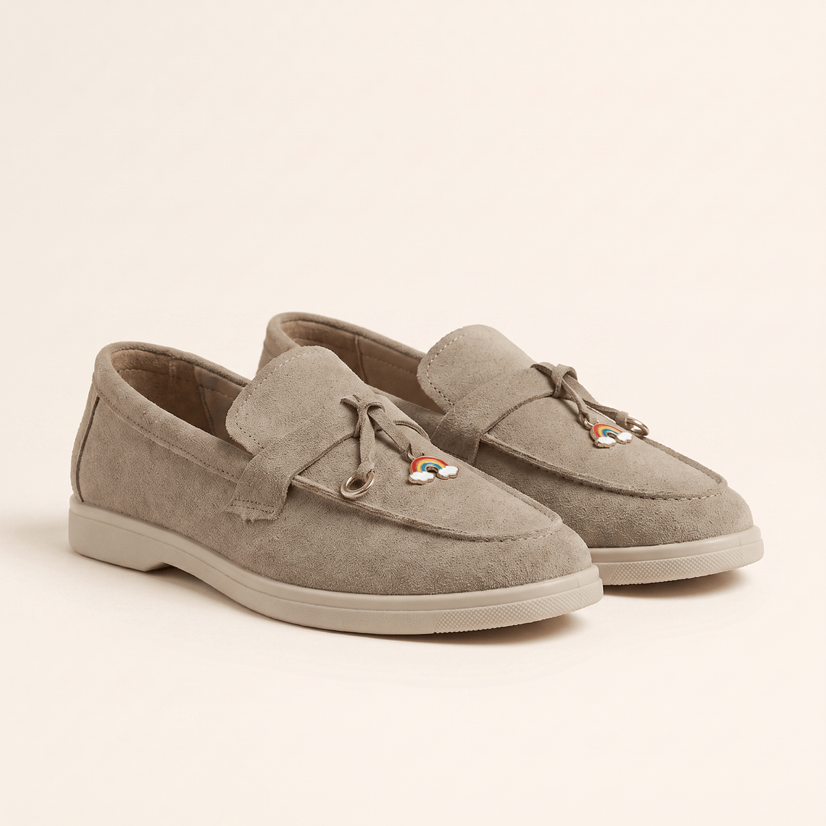 Women's Suede Penny Loafers with Gold Detail