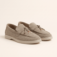 Women's Suede Penny Loafers with Gold Detail
