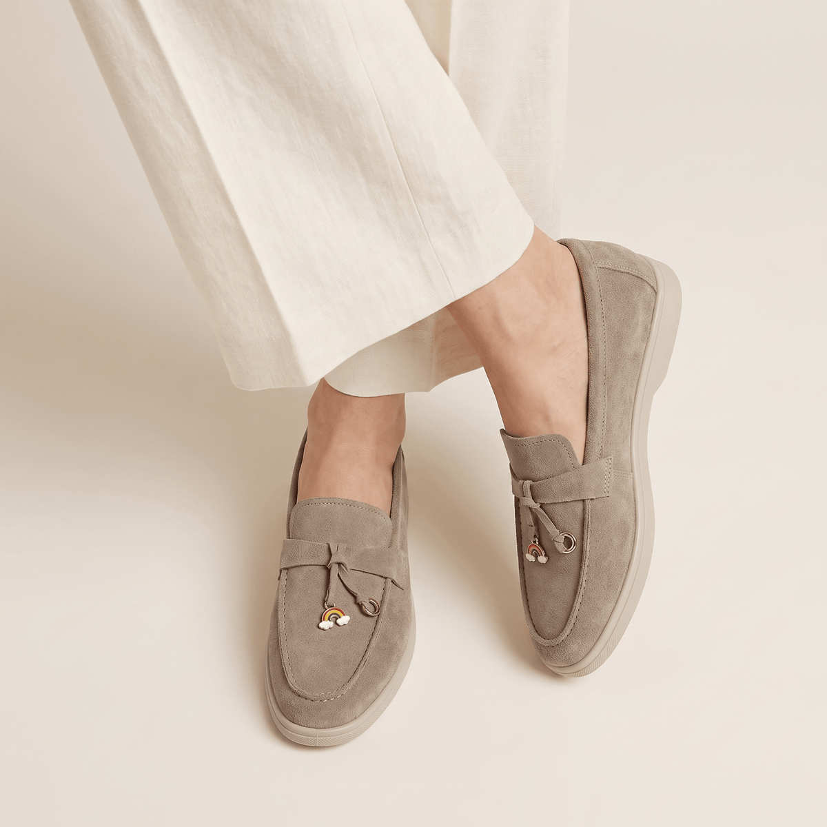 Women's Suede Penny Loafers with Gold Detail
