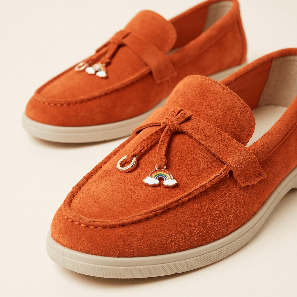 Women's Suede Penny Loafers with Gold Detail