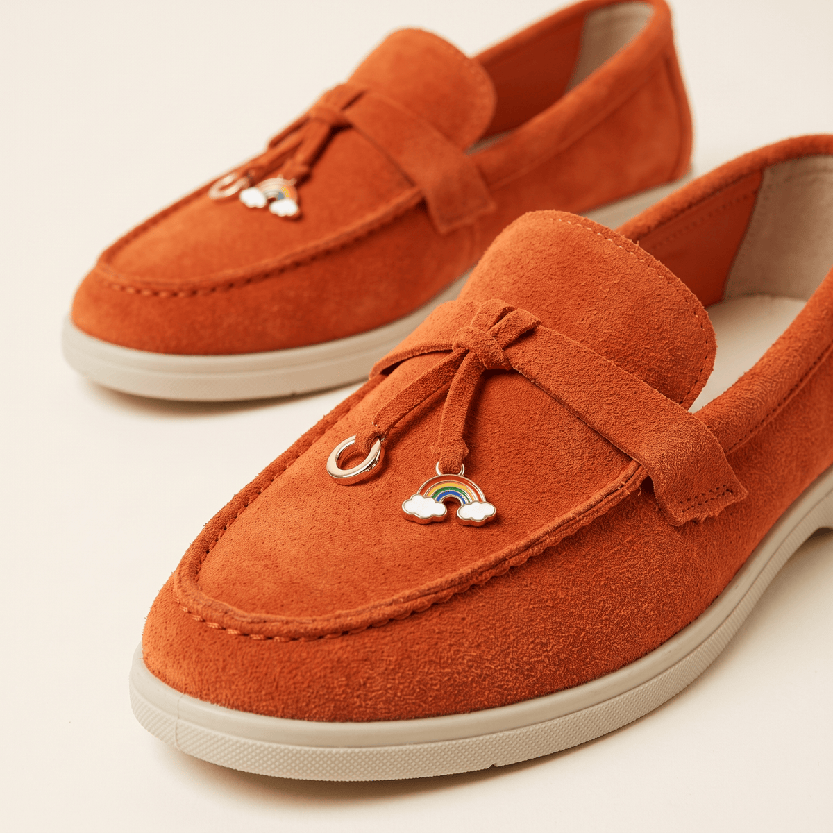 Women's Suede Penny Loafers with Gold Detail