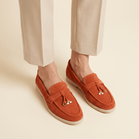 Women's Suede Penny Loafers with Gold Detail