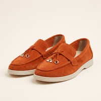 Women's Suede Penny Loafers with Gold Detail