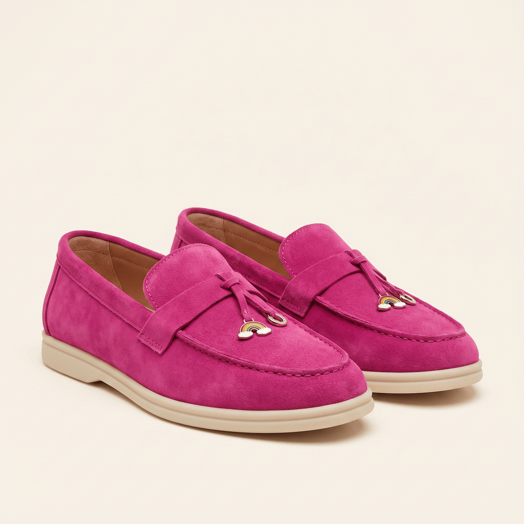 Women's Suede Penny Loafers with Gold Detail