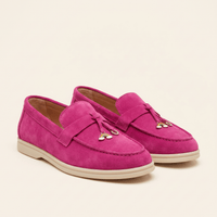 Women's Suede Penny Loafers with Gold Detail