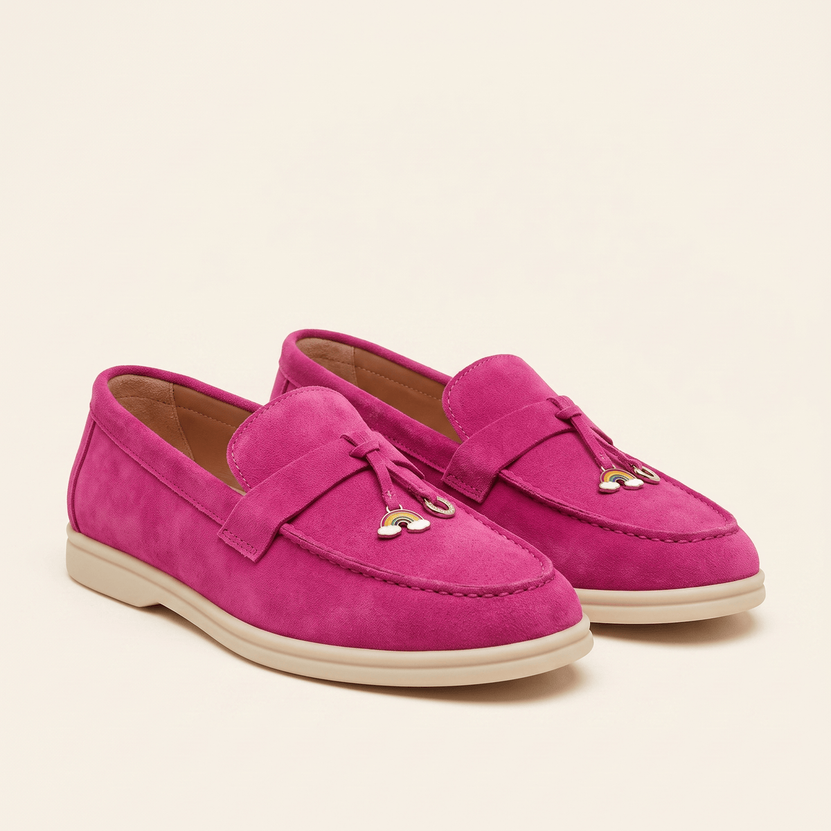 Women's Suede Penny Loafers with Gold Detail