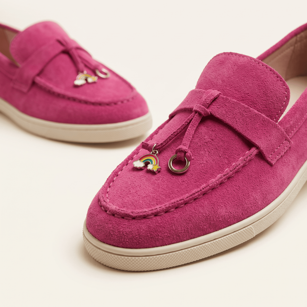 Women's Suede Penny Loafers with Gold Detail