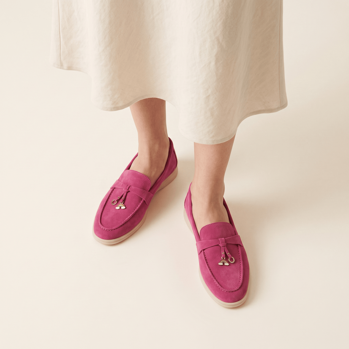 Women's Suede Penny Loafers with Gold Detail