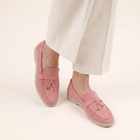 Women's Suede Penny Loafers with Gold Detail