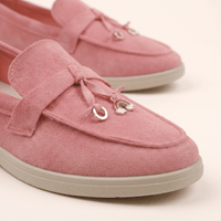 Women's Suede Penny Loafers with Gold Detail