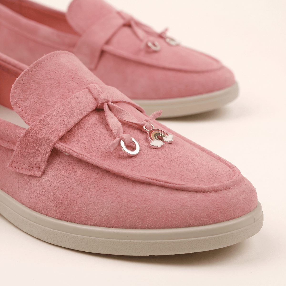 Women's Suede Penny Loafers with Gold Detail