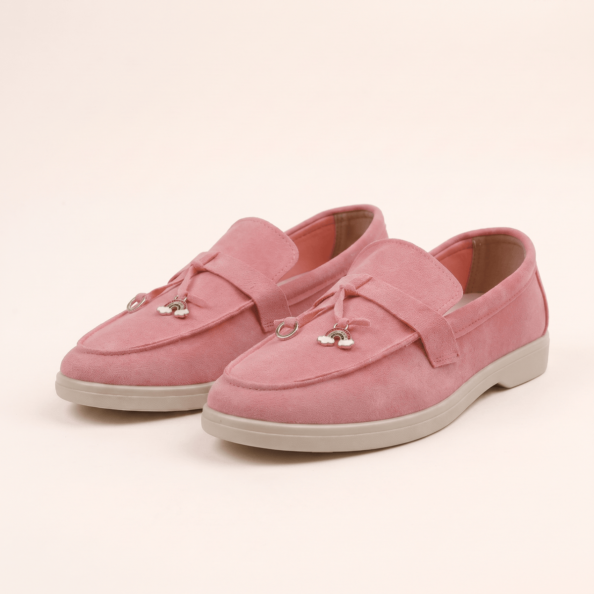Women's Suede Penny Loafers with Gold Detail