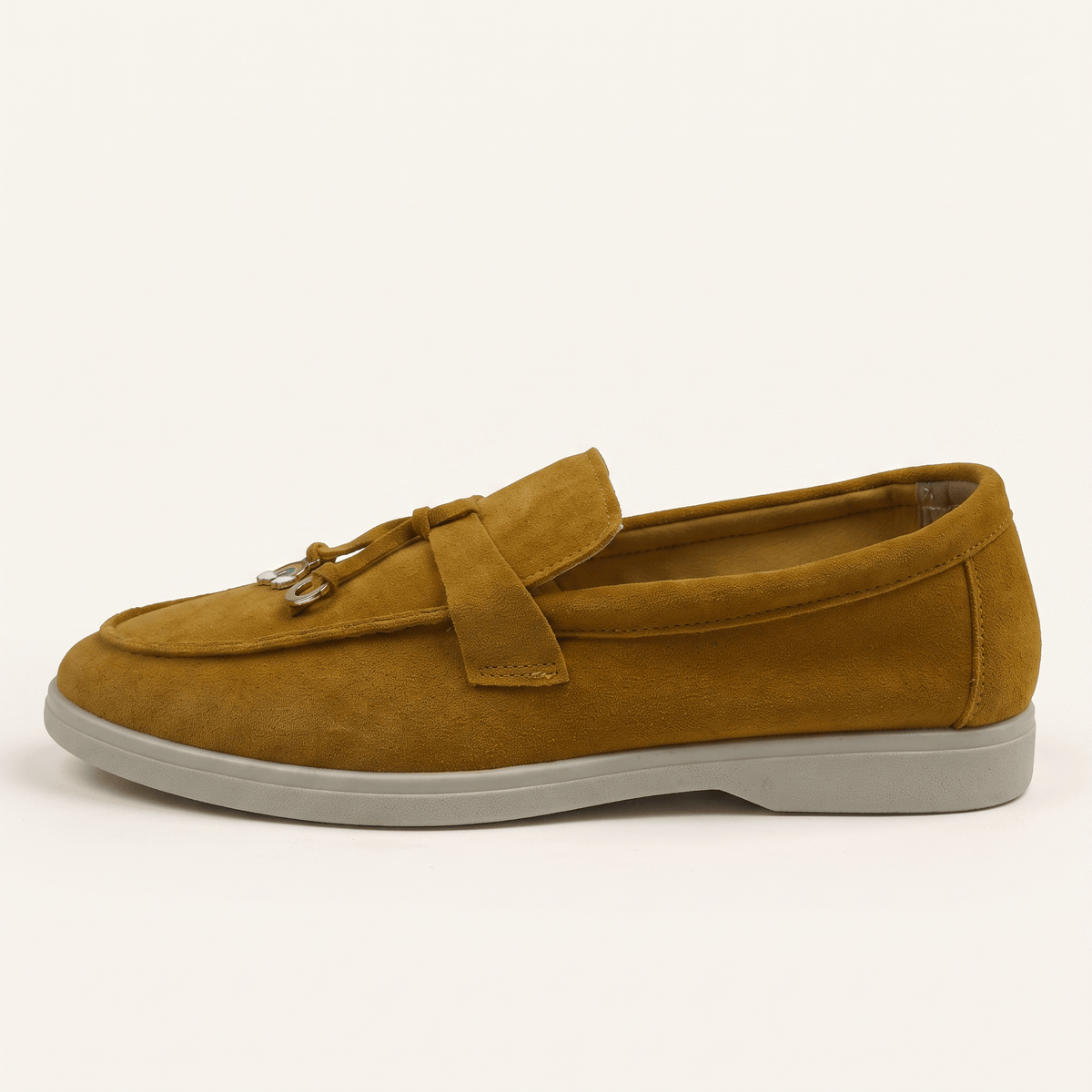 Women's Suede Penny Loafers with Gold Detail